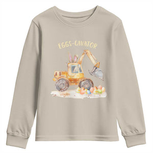 Funny Easter Day Excavator Youth Sweatshirt Eggs-Cavator Bunny Construction Trucks TS11 Sand Print Your Wear