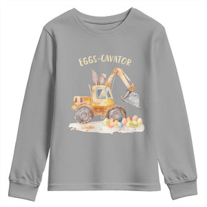 Funny Easter Day Excavator Youth Sweatshirt Eggs-Cavator Bunny Construction Trucks TS11 Sport Gray Print Your Wear