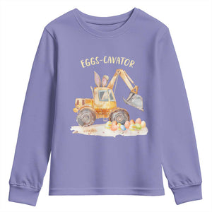 Funny Easter Day Excavator Youth Sweatshirt Eggs-Cavator Bunny Construction Trucks TS11 Violet Print Your Wear