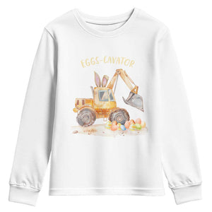 Funny Easter Day Excavator Youth Sweatshirt Eggs-Cavator Bunny Construction Trucks TS11 White Print Your Wear