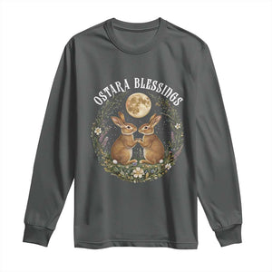 Ostara Blessing Pagan Eostre Easter Day Long Sleeve Shirt Spring Moon Rabbit Spring Equinox Festival TS11 Dark Heather Print Your Wear