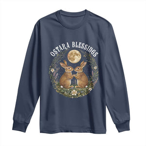 Ostara Blessing Pagan Eostre Easter Day Long Sleeve Shirt Spring Moon Rabbit Spring Equinox Festival TS11 Navy Print Your Wear