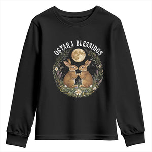 Ostara Blessing Pagan Eostre Easter Day Youth Sweatshirt Spring Moon Rabbit Spring Equinox Festival TS11 Black Print Your Wear