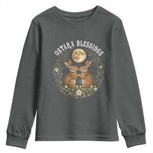 Ostara Blessing Pagan Eostre Easter Day Youth Sweatshirt Spring Moon Rabbit Spring Equinox Festival TS11 Dark Heather Print Your Wear