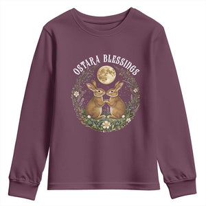 Ostara Blessing Pagan Eostre Easter Day Youth Sweatshirt Spring Moon Rabbit Spring Equinox Festival TS11 Maroon Print Your Wear