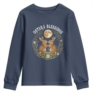 Ostara Blessing Pagan Eostre Easter Day Youth Sweatshirt Spring Moon Rabbit Spring Equinox Festival TS11 Navy Print Your Wear