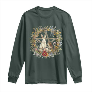 Ostara Blessing Pagan Eostre Easter Day Long Sleeve Shirt Rabbit Bird Wiccan Pentagram TS11 Dark Forest Green Print Your Wear