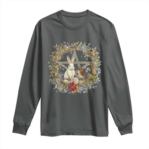 Ostara Blessing Pagan Eostre Easter Day Long Sleeve Shirt Rabbit Bird Wiccan Pentagram TS11 Dark Heather Print Your Wear