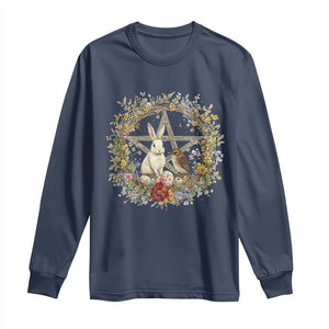 Ostara Blessing Pagan Eostre Easter Day Long Sleeve Shirt Rabbit Bird Wiccan Pentagram TS11 Navy Print Your Wear