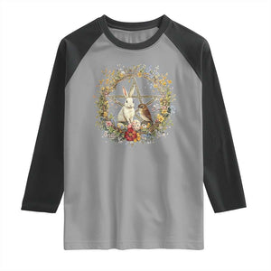 Ostara Blessing Pagan Eostre Easter Day Raglan Shirt Rabbit Bird Wiccan Pentagram TS11 Sport Gray Black Print Your Wear