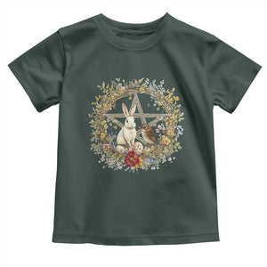 Ostara Blessing Pagan Eostre Easter Day Toddler T Shirt Rabbit Bird Wiccan Pentagram TS11 Dark Forest Green Print Your Wear
