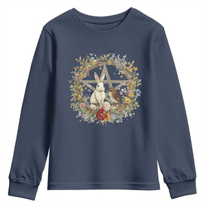 Ostara Blessing Pagan Eostre Easter Day Youth Sweatshirt Rabbit Bird Wiccan Pentagram TS11 Navy Print Your Wear