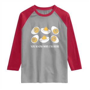 Funny Easter Day Thanksgiving Deviled Egg Raglan Shirt You Know Why I'm Here TS11 Sport Gray Red Print Your Wear