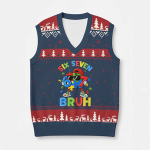 67 Autism Awareness V-Neck Knit Sweater Vest Funny Six Seven Bruh Autistic Puzzle Kids Boys TS11 Navy Red Print Your Wear