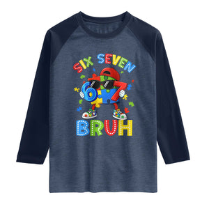 67 Autism Awareness Raglan Shirt Funny Six Seven Bruh Autistic Puzzle Kids Boys TS11 Heather Denim Navy Print Your Wear