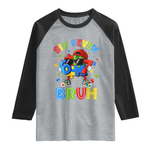 67 Autism Awareness Raglan Shirt Funny Six Seven Bruh Autistic Puzzle Kids Boys TS11 Heather Gray Black Print Your Wear