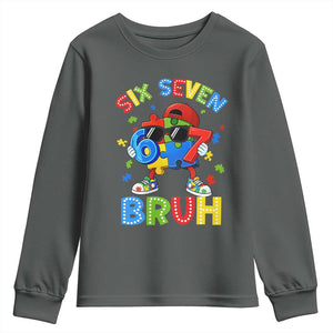 67 Autism Awareness Youth Sweatshirt Funny Six Seven Bruh Autistic Puzzle Kids Boys TS11 Dark Heather Print Your Wear