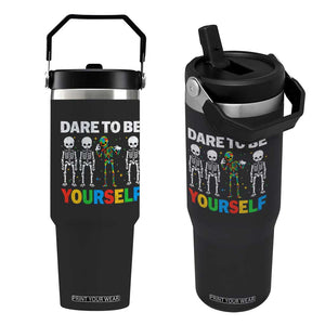 Autism Awareness 67 Flip Straw Tumbler Dare To Be Yourself Six Seven Autism Skeleton TS11 One Size: 30 oz Black Print Your Wear