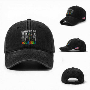 Autism Awareness 67 Washed Cotton Baseball Cap Dare To Be Yourself Six Seven Autism Skeleton TS11 Washed Cap Universal Fit Black Print Your Wear