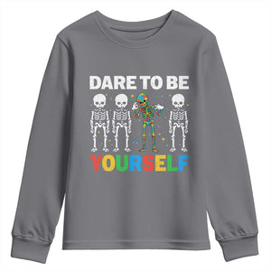 Autism Awareness 67 Youth Sweatshirt Dare To Be Yourself Six Seven Autism Skeleton TS11 Charcoal Print Your Wear