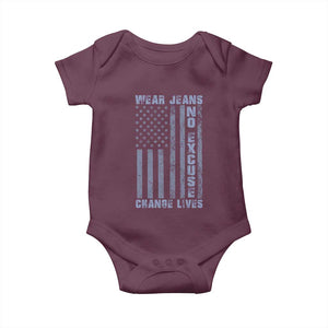 Denim Day Awareness Baby Onesie Wear Jeans No Excuse Change Lives Vintage American Flag TS11 Maroon Print Your Wear