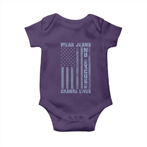 Denim Day Awareness Baby Onesie Wear Jeans No Excuse Change Lives Vintage American Flag TS11 Purple Print Your Wear