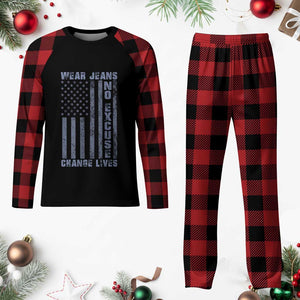 Denim Day Awareness Plaid Pajama Set Wear Jeans No Excuse Change Lives Vintage American Flag TS11 Buffalo Plaid Print Your Wear