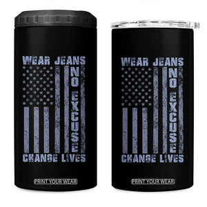Denim Day Awareness 4 in 1 Can Cooler Tumbler Wear Jeans No Excuse Change Lives Vintage American Flag TS11 One Size: 16 oz Black Print Your Wear