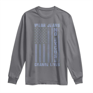 Denim Day Awareness Long Sleeve Shirt Wear Jeans No Excuse Change Lives Vintage American Flag TS11 Charcoal Print Your Wear