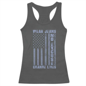 Denim Day Awareness Racerback Tank Top Wear Jeans No Excuse Change Lives Vintage American Flag TS11 Dark Heather Print Your Wear