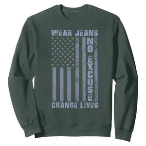 Denim Day Awareness Sweatshirt Wear Jeans No Excuse Change Lives Vintage American Flag TS11 Dark Forest Green Print Your Wear