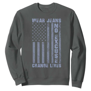 Denim Day Awareness Sweatshirt Wear Jeans No Excuse Change Lives Vintage American Flag TS11 Dark Heather Print Your Wear