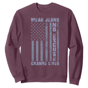 Denim Day Awareness Sweatshirt Wear Jeans No Excuse Change Lives Vintage American Flag TS11 Maroon Print Your Wear