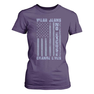 Denim Day Awareness T Shirt For Women Wear Jeans No Excuse Change Lives Vintage American Flag TS11 Purple Print Your Wear