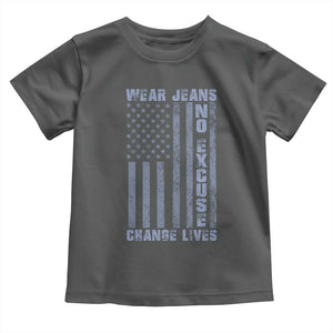 Denim Day Awareness Toddler T Shirt Wear Jeans No Excuse Change Lives Vintage American Flag TS11 Dark Heather Print Your Wear