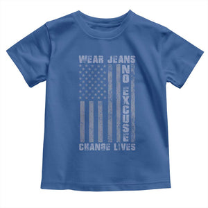 Denim Day Awareness Toddler T Shirt Wear Jeans No Excuse Change Lives Vintage American Flag TS11 Royal Blue Print Your Wear