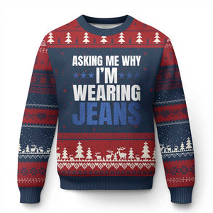 Denim Day Awareness Ugly Christmas Sweater Asking Me Why I Am Wearing Jeans TS11 Navy Red Print Your Wear