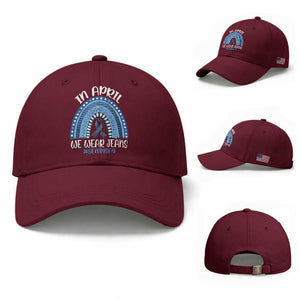 Denim Day Awareness Baseball Cap In April We Wear Jeans Rainbow TS11 Baseball Cap Universal Fit Maroon Print Your Wear