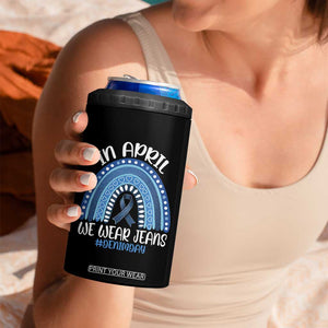 Denim Day Awareness 4 in 1 Can Cooler Tumbler In April We Wear Jeans Rainbow TS11 Print Your Wear
