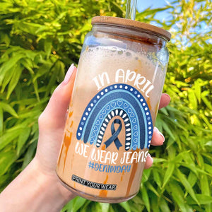 Denim Day Awareness Glass Can In April We Wear Jeans Rainbow TS11 Black Print Your Wear