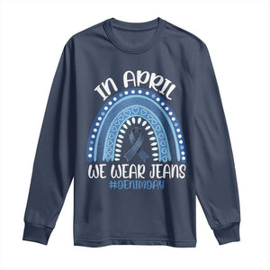 Denim Day Awareness Long Sleeve Shirt In April We Wear Jeans Rainbow TS11 Navy Print Your Wear