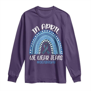 Denim Day Awareness Long Sleeve Shirt In April We Wear Jeans Rainbow TS11 Purple Print Your Wear
