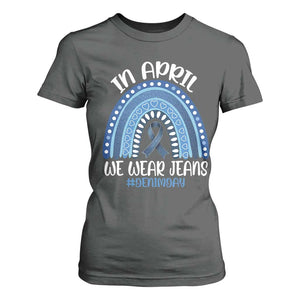 Denim Day Awareness T Shirt For Women In April We Wear Jeans Rainbow TS11 Dark Heather Print Your Wear