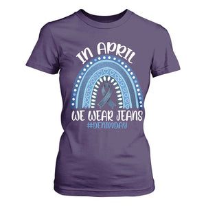 Denim Day Awareness T Shirt For Women In April We Wear Jeans Rainbow TS11 Purple Print Your Wear