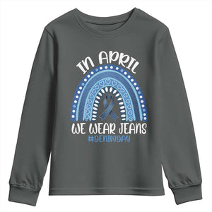 Denim Day Awareness Youth Sweatshirt In April We Wear Jeans Rainbow TS11 Dark Heather Print Your Wear