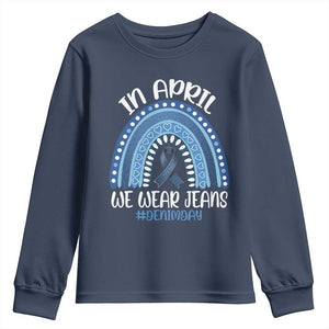 Denim Day Awareness Youth Sweatshirt In April We Wear Jeans Rainbow TS11 Navy Print Your Wear