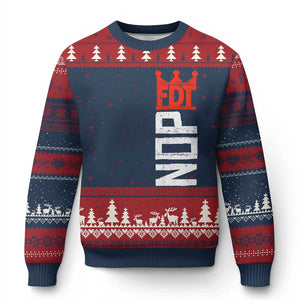 No Kings Protest Nope Funny Political Satire Ugly Christmas Sweater TS11 Navy Red Print Your Wear
