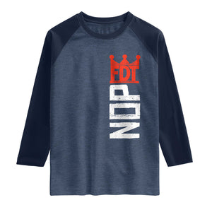 No Kings Protest Nope Funny Political Satire Raglan Shirt TS11 Heather Denim Navy Print Your Wear