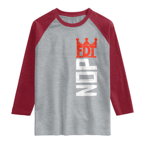 No Kings Protest Nope Funny Political Satire Raglan Shirt TS11 Heather Gray Heather Red Print Your Wear