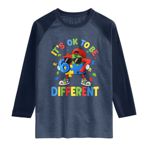 Six Seven Autism Awareness Raglan Shirt It Is Ok To Be Different 67 Meme Puzzle TS11 Heather Denim Navy Print Your Wear